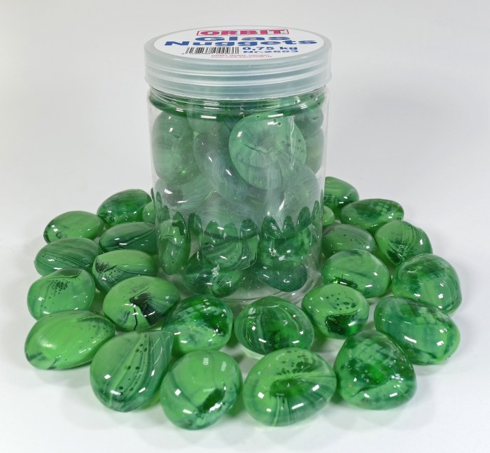 Glas-Nuggets dunkelgrün (30 x 15 mm) 0,75 kg Dose