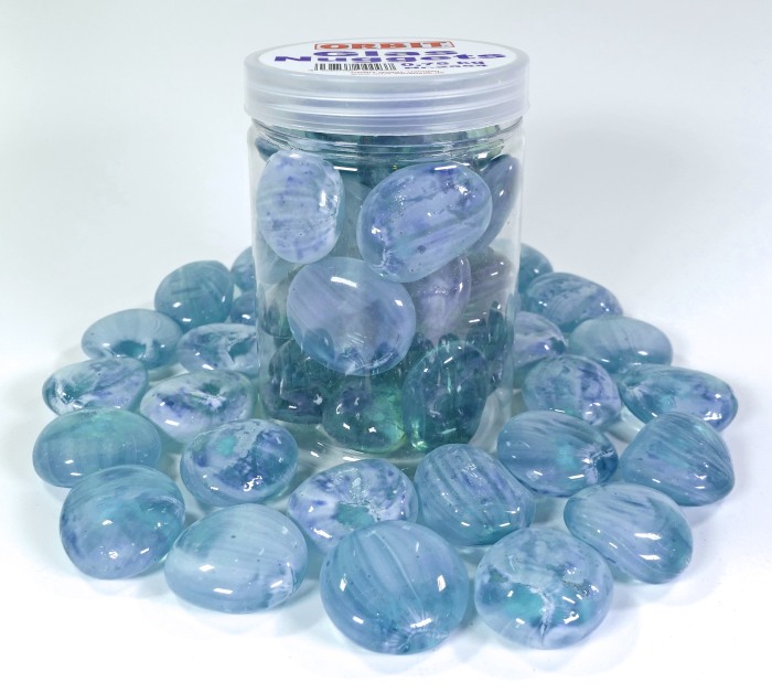 Glas-Nuggets arktikblau (30 x 15 mm) 0,75 kg Dose