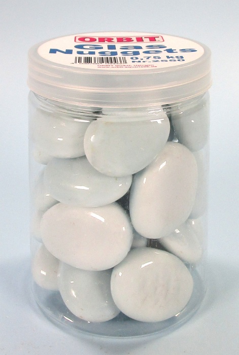 Glas-Nuggets weiss (30 x 15 mm) 0,75 kg Dose